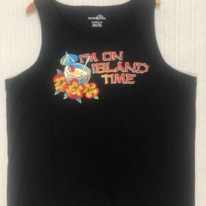 Trader Bay Island Time Graphic Tank Top Tropical Vacation Sleeveless XL
